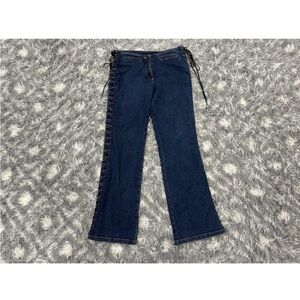 Jeanology Lace Up Side y2k 90s Hippie Women’s Juniors Flare Blue Jeans Size 8